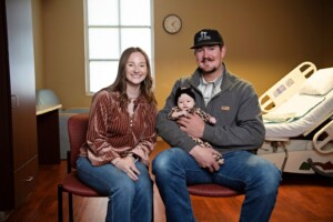 young couple with a newborn after delivery at Hereford Regional Medical Center
