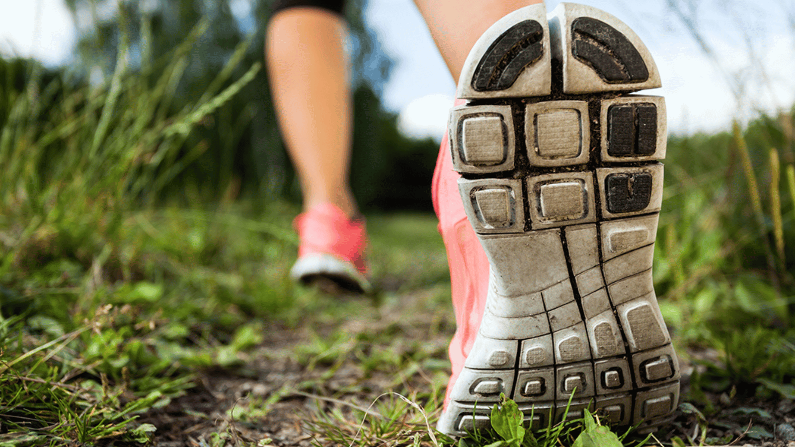 Close up of the foot of someone walking outdoors