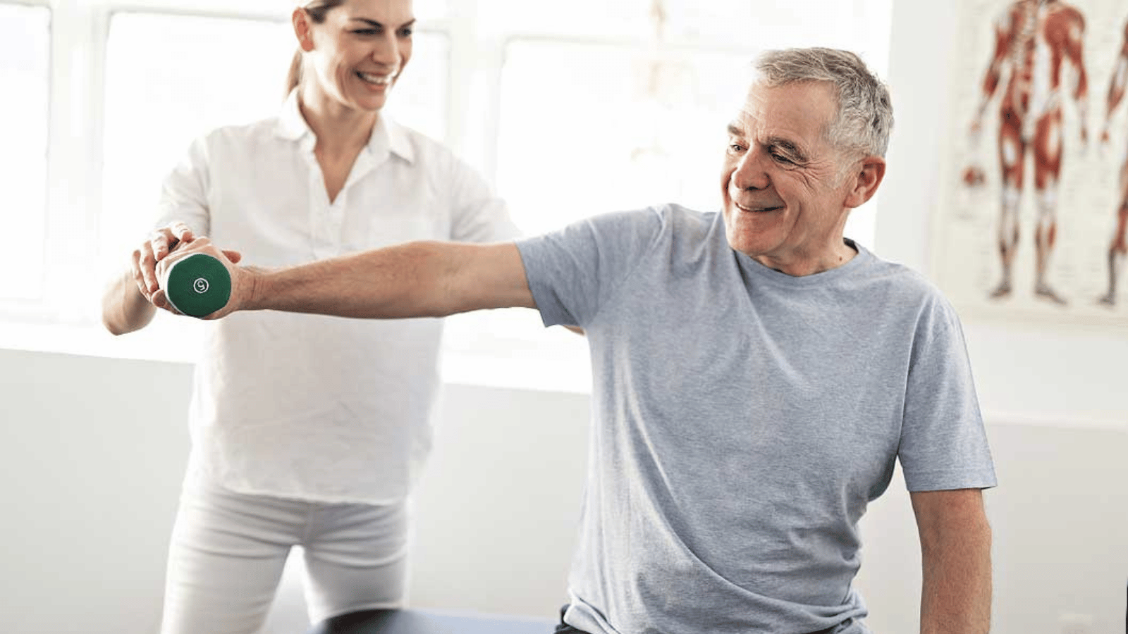 Man doing physical therapy, lifting a weight